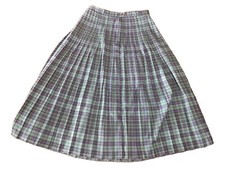 Vintage Tan Jay Women's Pleated Skirt, Wool Blend Blue Green Plaid Sz 14, Kilt 