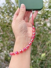 Glass Crystal Beaded Phone Wrist Strap , Red Wrist Strap, Camera Strap
