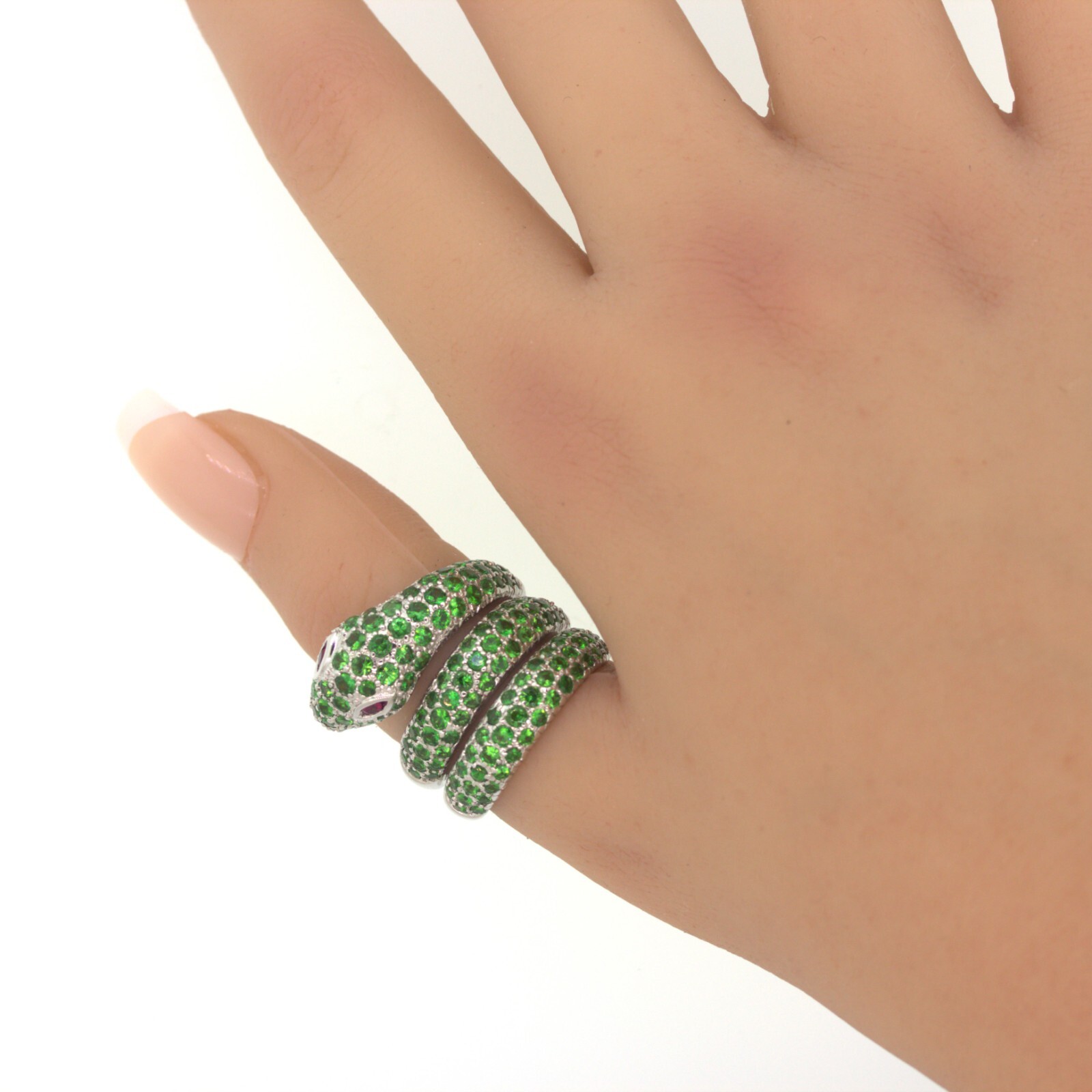 Tsavorite Ruby Snake Gold Wrap Ring - image 9