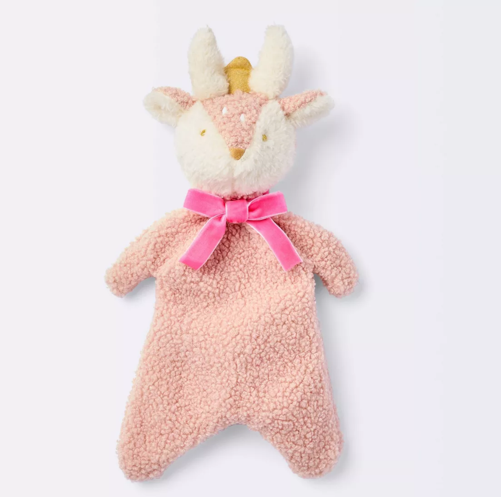 Cloud Island Dusty Pink Deer Plush Security Blanket with Gold Crown for Babies  