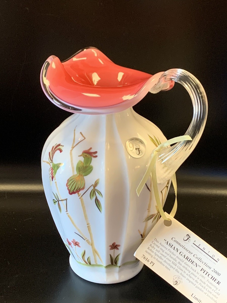 Fenton Peach Crest Pitcher Asian Garden Signed Limited Edition #84