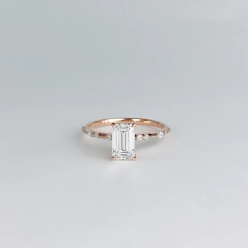 Fancy 1 Ct Emerald Cut Moissanite Wedding Engagement Ring 14K Solid Yellow Gold - Picture 3 of 10