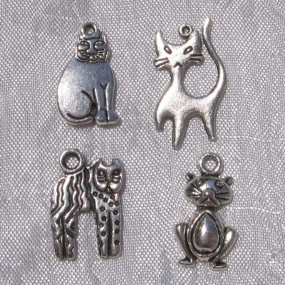 4 Breloques Métal Argenté Chat Noir Et Rose - Création Bijoux, Perles, Charms