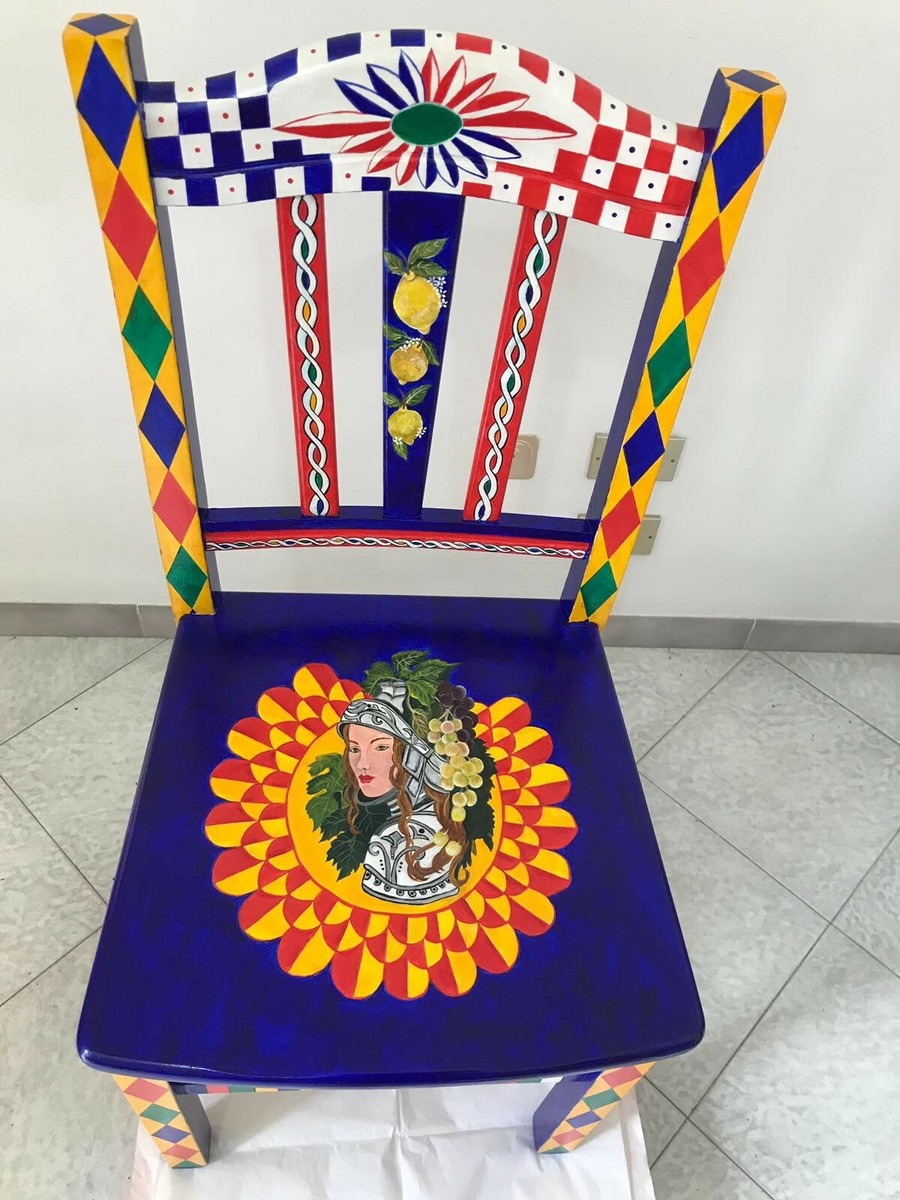 Sicilian hand painted chair multicolor Brand New pop Italian