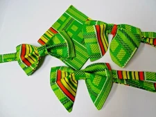 NEW Handmade Mens African Print Kente Bow Tie Handkerchief Pre-tied Bright Green