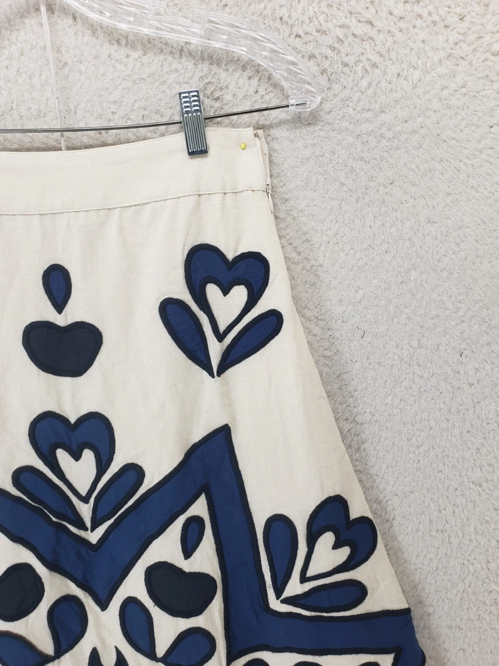 SEA New York Women Skirt Small Blue Embroidered Lace Trim Hemline Flared Midi - image 3 of 4