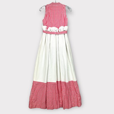 open lace back dress Red Gingham Smocked Ruffle Accent Maxi Dress
