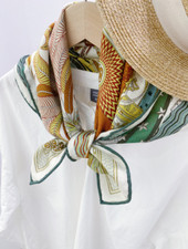 70 Cashmere 30 Silk Wrap Scarf Green totem Print Double Face Print Shawl 27''