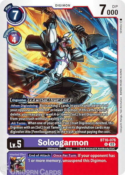 BT16-076 Soloogarmon : Uncommon Digimon Card : BT16: Beginning Observer