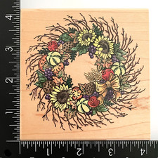 Stampendous Harvest Wreath Sunflowers W005 Wood Mounted Rubber Stamp
