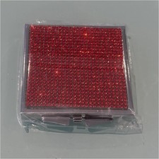 Miroir de maquillage compact portatif carré 4 cm rouge pailleté cadre argenté