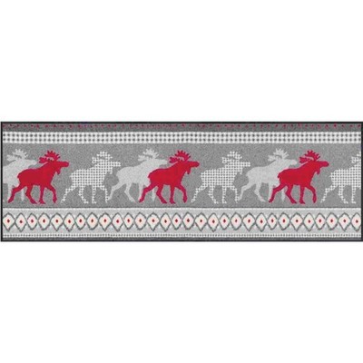 Waschbare Fußmatte - Elch - Nordic Elk grau Teppichläufer 60x180 cm Wash+Dry