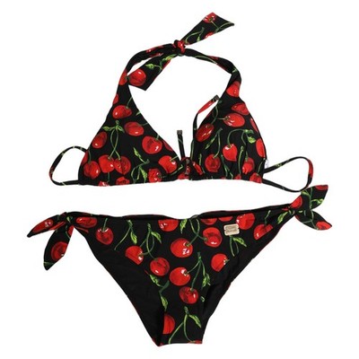 DOLCE & GABBANA Swimwear Black Cherry Print Nylon Bikini 2 Piece IT4 / L 750usd