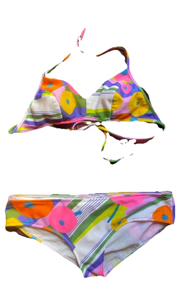 Traje de baño bikini retro de talle alto vintage de los años 60 - estampado en tono tierra - pin-up Foto 4 de 4