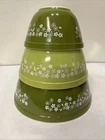Vintage 3 Pyrex Nesting Mixing Bowls Green Crazy Daisy Spring Blossom 401-403