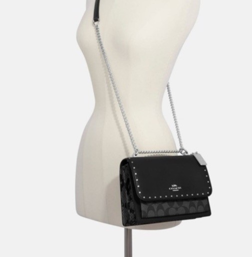 Coach Klare Crossbody Rivets Shoulder Bag Black Canvas Studed RARE 90400 image 4