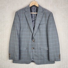 Chaps Ralph Lauren Mens Sport Coat 42R Gray Blue Windowpane Check Stretch Blazer