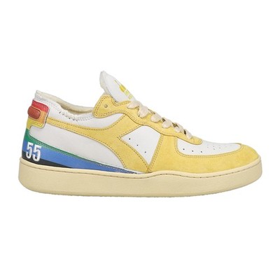 diadora Mi Basket Row Cut Denver 55 Perforated Lace Up  Mens Yellow Sneakers Cas