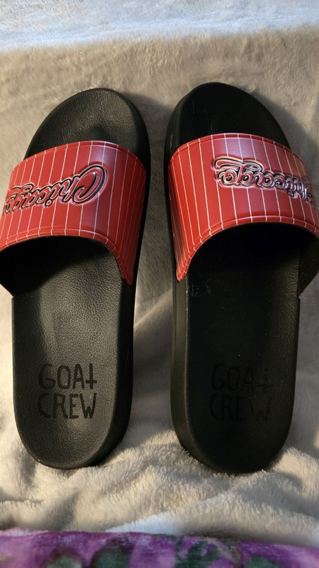Men's GOAT CREW Striped Slide Sandals Slip-On Logo Black/Red US 12 EU 45