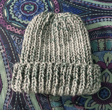 Gray and green Ribbed Knit Beanie Hat Cap, One Size, Unisex Adults Winter
