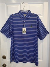 New With Tags Men's Donald Ross Golf Polo Size M Blue with Gold Stripes Wicking