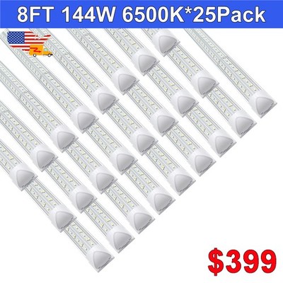25 Pack 8 Foot LED Shop Lights Daylight Bright 144W 6500K 18000LM Garage Fixture