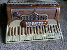 Vintage Mid Century Larenti Custom Built Accordion In Case Gold Ivory Tone Named