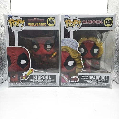 Funko Pop Deadpool Lot Of 2 W Protectors Kidpool 1402 & Beauty Pageant 1340