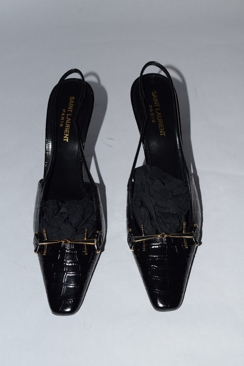 NIB YSL Saint Laurent Tom 90 Croc Embossed Slingback Leather