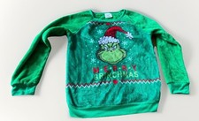 Merry Grinchmas Kids Youth XL Green Fuzzy Soft Long Sleeve Shirt