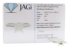 14KT White Gold 1.16 ctw Princess Cut Diamond Solitaire Engagement Ring VS-1 J