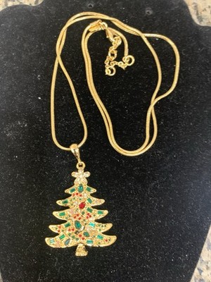 Vintage Signed Talbots Christmas  tree Pendant W/multi Colored Crystals