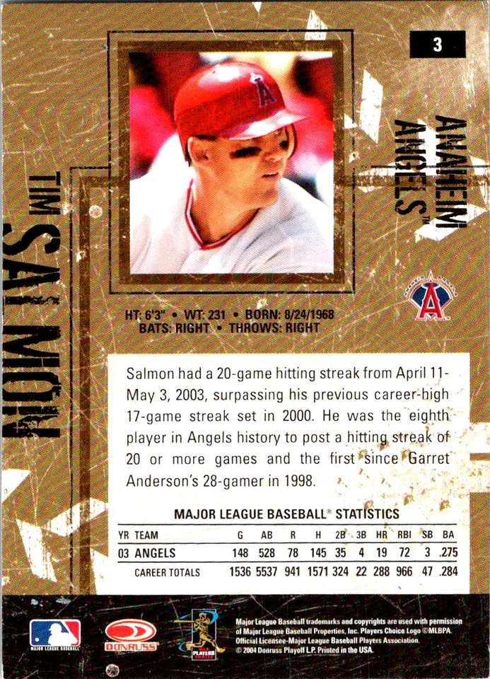 2004 Donruss Leather & Lumber #3 Tim Salmon - Image 2 of 2