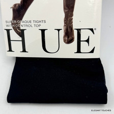 HUE Super Opaque Control Top Tights Jet Black Womens Size 1 Small Classic Hose