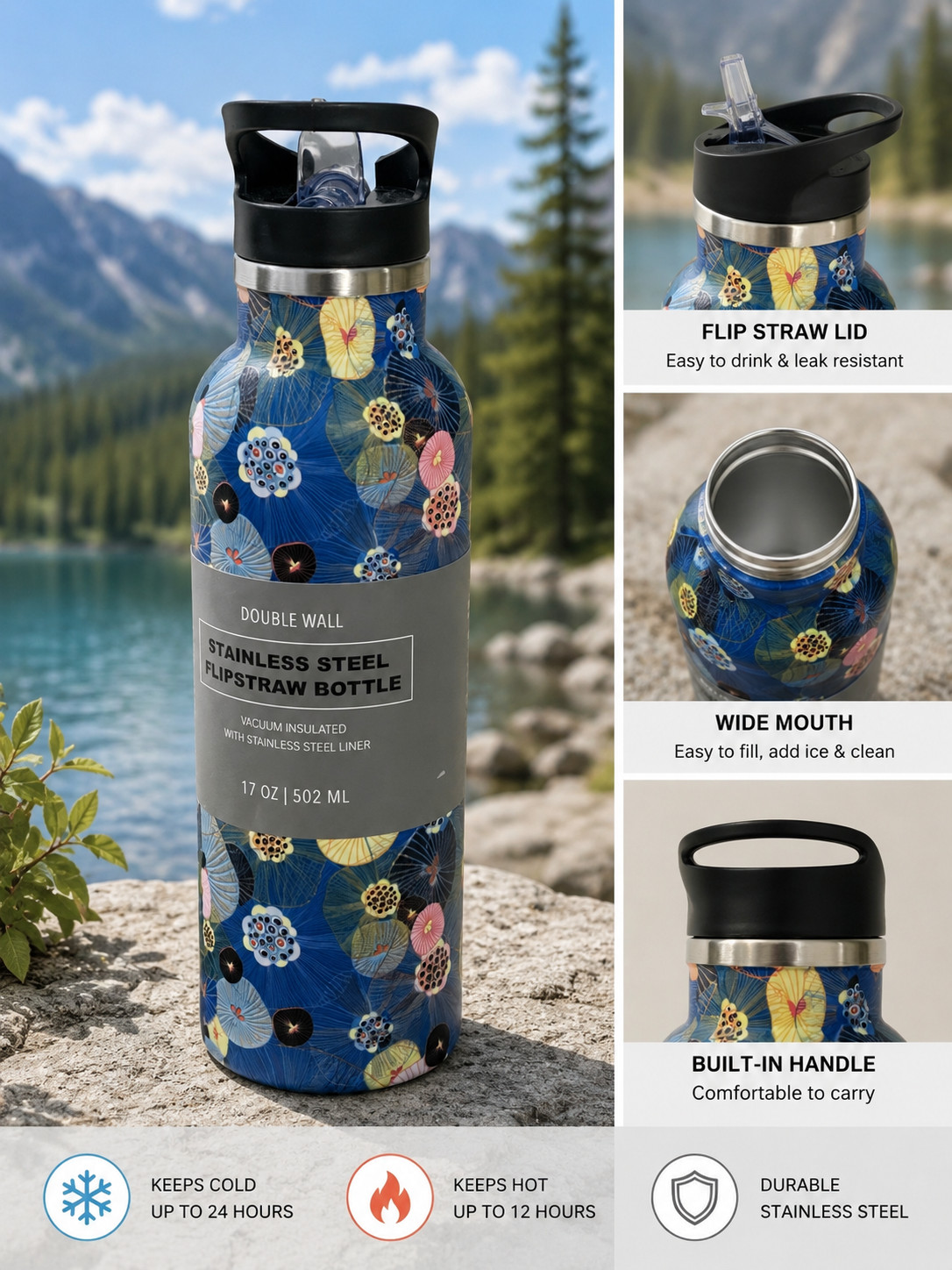 Double Wall Insulated Floral Blue