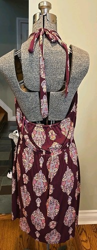 Ann Taylor Loft T Shirt Abito Donna Grande Marrone Disegno Borgogna Schiena Aperta - Foto 3 di 5
