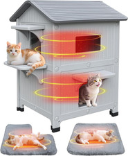 Plastic 2 Story Outdoor Cat House with Soft Mat,Insulated Cat House for Outdoor