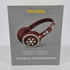 Heyday Wireless Headphones Bluetooth Red Jeweled 40 Hours Playback - NEW