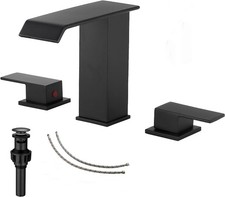 Waterfall Bathroom Faucet Matte Black Widespread GGStudy 3 Holes 2 Handle Black