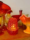 Vintage Fenton Amberina Hobnail Fairy Lamp Candle Holder