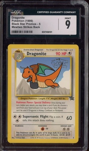 1999 Pokemon Black Star Promos Mewtwo Strikes Back Dragonite CGC 9 MINT