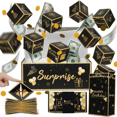 Birthday Surprise Gift Box Explosion for Money, Exploding Black Gold