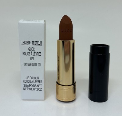 Gucci Rouge A Levres Mat Lipstick Lip Colour Matte 308 LUCY DARK ORANGE NEW TEST