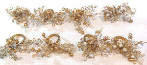 8 Napkin Rings Gold Pearl Rhinestones Sparkle Elegant 1 1/2" Set