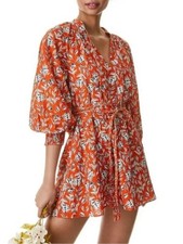Alice + Olivia Lillian Floral Linen Blend Mini Dress Orange Size 14