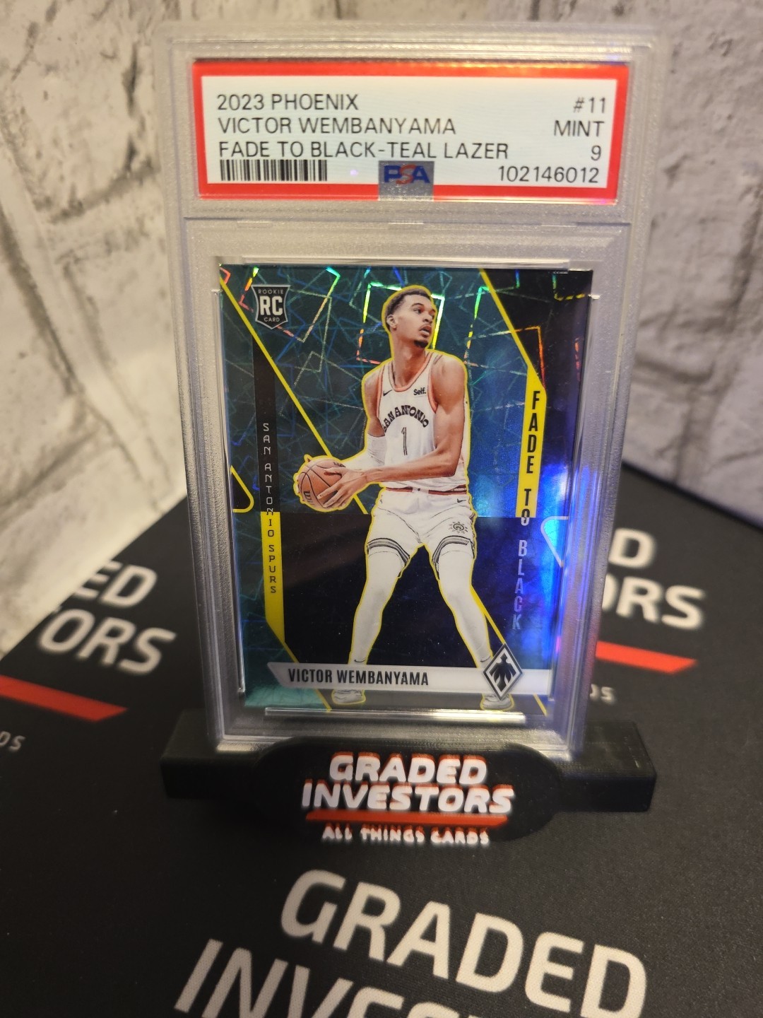 2023 Phoenix Victor Wembanyama Fade To Black Teal Lazer Rookie RC PSA 9