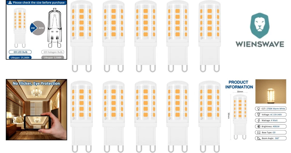 G9 LED 4W Warmweiß 2700K, 400LM, G9 33W 40W Halogenlampe Ersetzt, Stiftsockel... - Bild 2 von 4