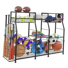 Garage Sports Equipment Organizer with Wheels - Ball Storage Rack No Wheels