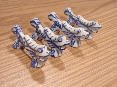 Vintage Porcelain Foo Dog Hashioki Chopstick Rests Set of 4 - Pre-owned