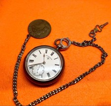 ROTHERHAMS Silver Pocket Watch with Enamel Badge, Key Wind, Chain Used From Japa